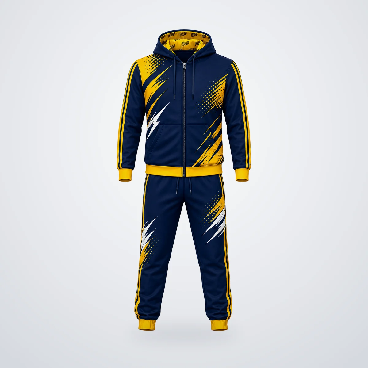 Buzo deportivo sublimado azul marino y amarillo