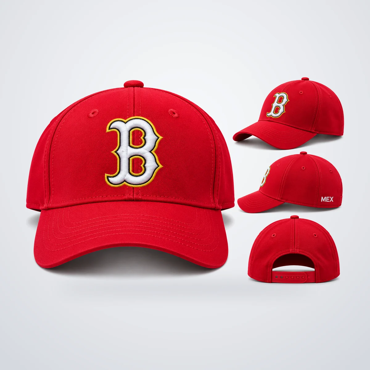 Gorra roja con letra B, bordada por Victory Sports