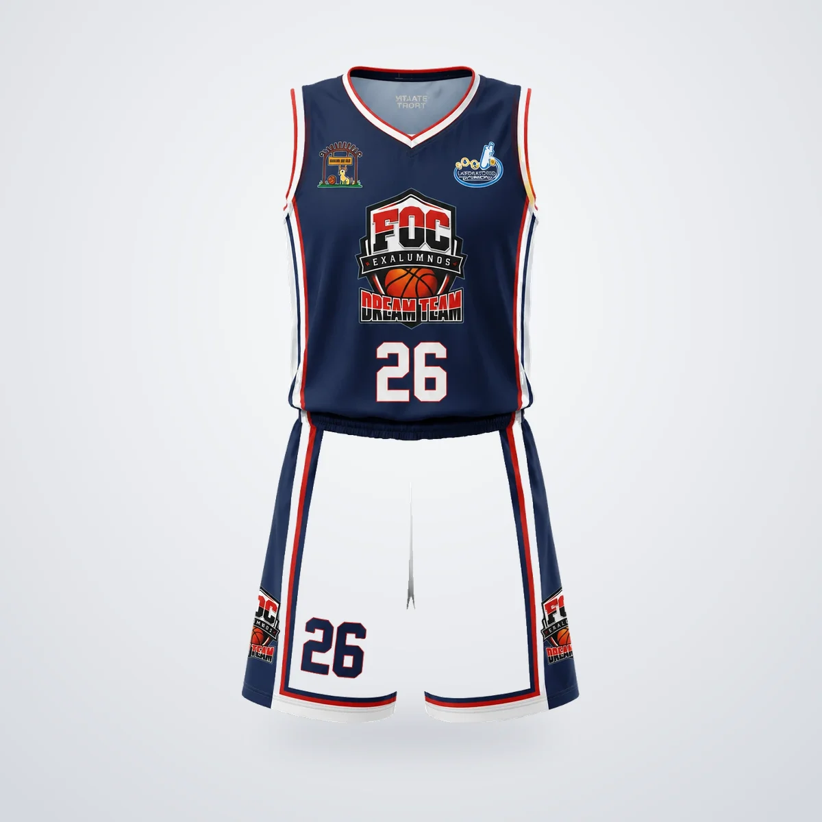 Uniforme de baloncesto sublimado, diseño FOC Exalumnos Dream Team
