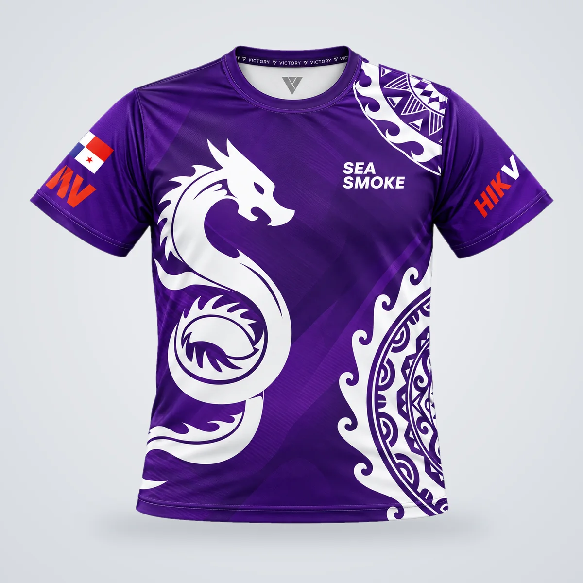 Suéter sublimado morado con dragón para equipo de remo Sea Smoke